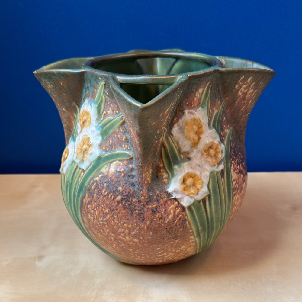 VTG 1930 Roseville Jonquil Crocus Pot Ceramic Vase 95-6.5